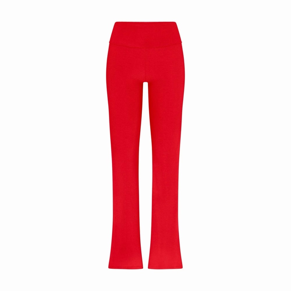 Skims Ribbed Limited Edition Soft Lounge Flared Pants Cherry Red - Picture 3 of 6